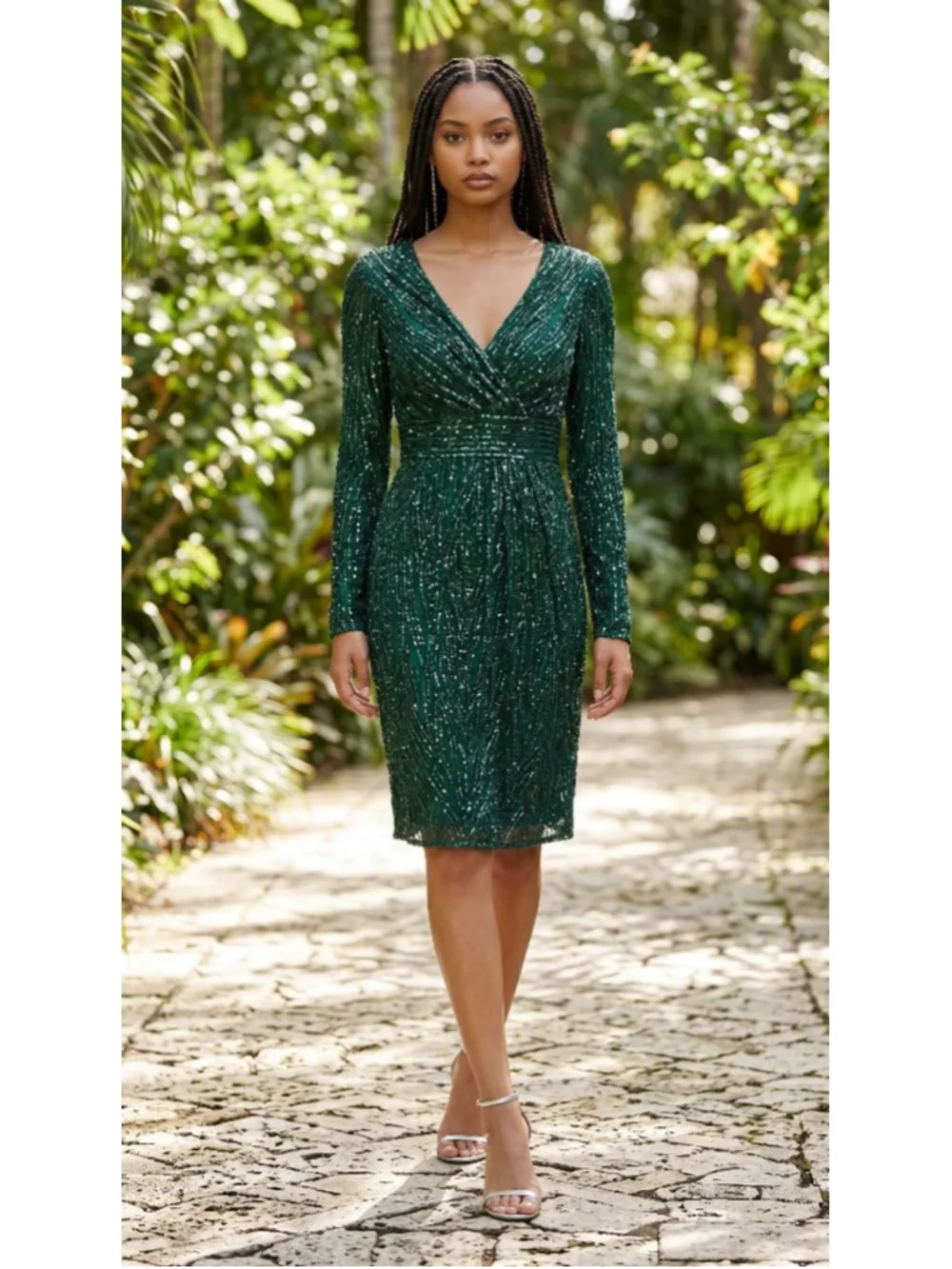 Mac Duggal Emerald Green Long Sleeve Sequin Dress - Picture 1 of 8